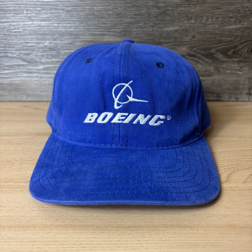 Vintage Boeing Hat Cap Strap Back Blue Planes Aviation Adjustable USA Made